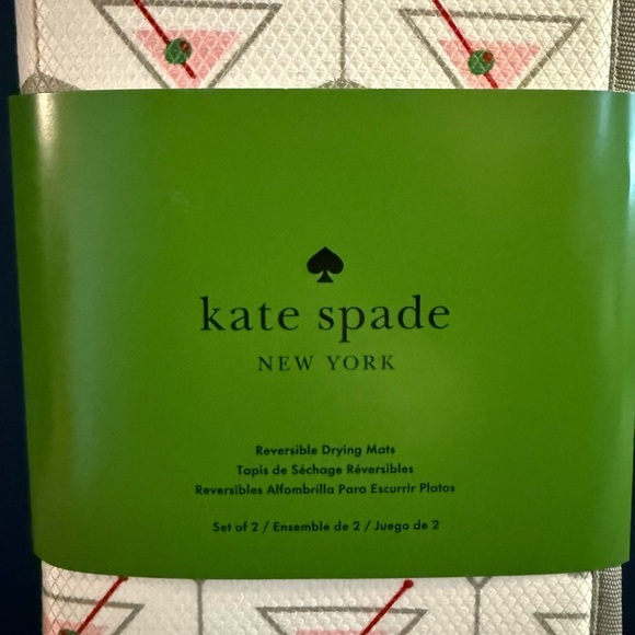 NWT Kate Spade Pink Martini / Grey Reversible Drying Mat Set of 2, 16in x 22in - Picture 3 of 5